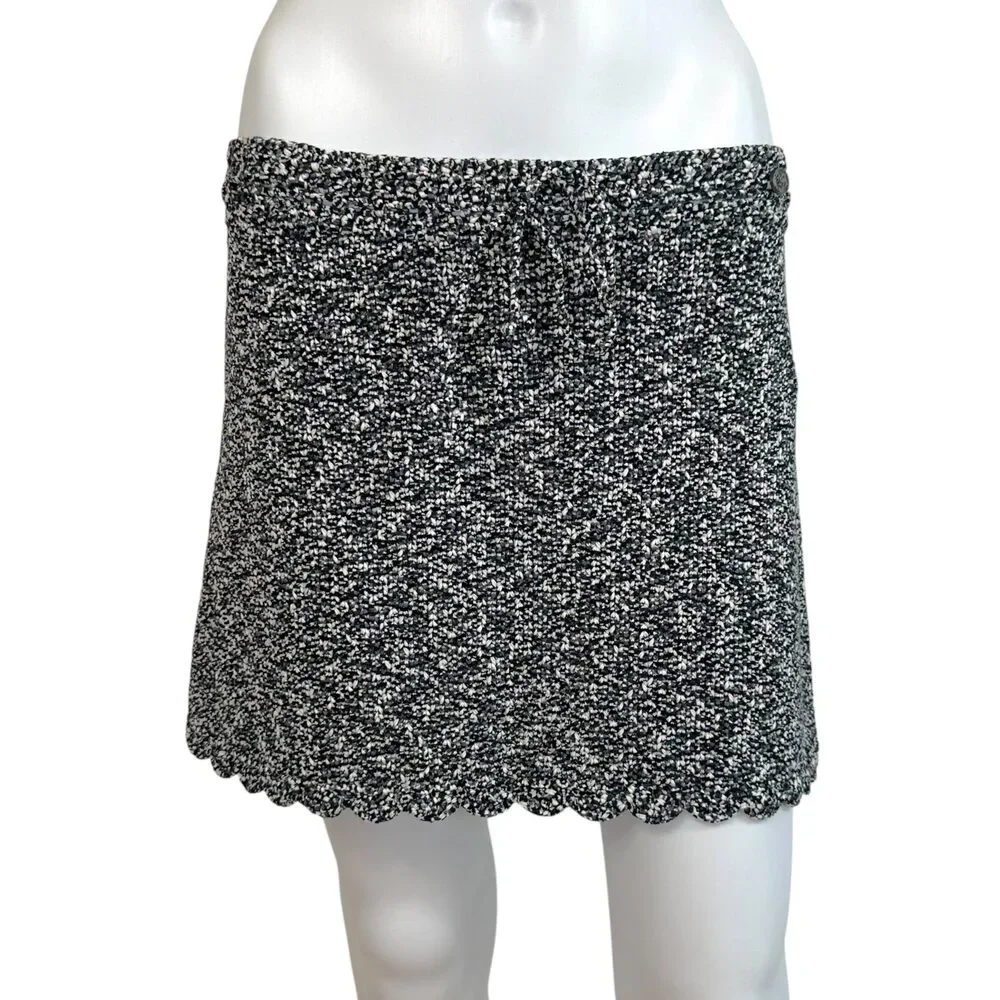 Chanel Black & White Scalloped Hem Cotton Knit Mini Skirt